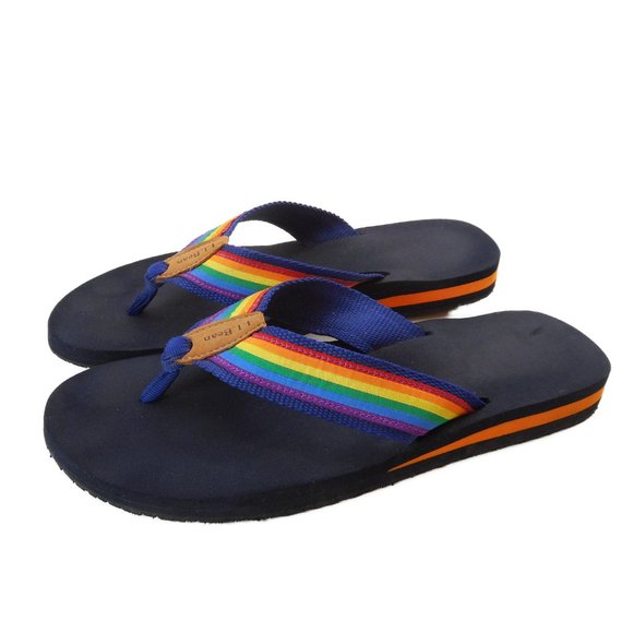 LL Bean Sandals Womens 9 Rainbow Straps Thong Flip Flop Beach Outdoor Comfy - Picture 1 of 7